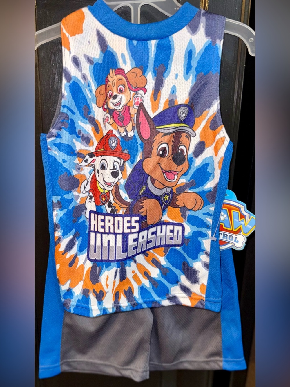 NWT Paw Patrol Blue Orange and White Tie-Dye 'Heroes Unleashed' Tank & Short Set